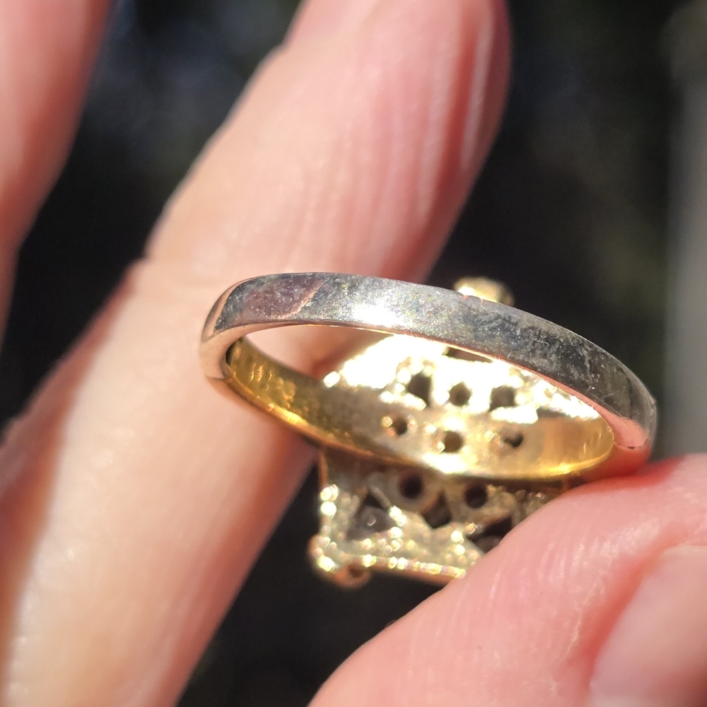 Black onyx & white Topaz star Sterling Gold & Bronze ring sz8 - Picture 9 of 10